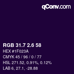 カラーコード: RGB 31.7 2.6 58 | qconv.com