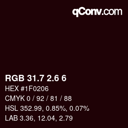 カラーコード: RGB 31.7 2.6 6 | qconv.com