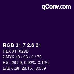 カラーコード: RGB 31.7 2.6 61 | qconv.com