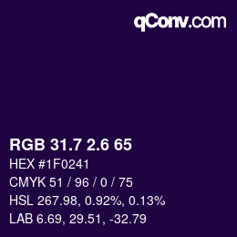 カラーコード: RGB 31.7 2.6 65 | qconv.com