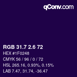 カラーコード: RGB 31.7 2.6 72 | qconv.com