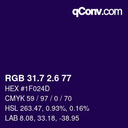 カラーコード: RGB 31.7 2.6 77 | qconv.com