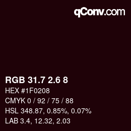 カラーコード: RGB 31.7 2.6 8 | qconv.com