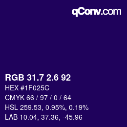 カラーコード: RGB 31.7 2.6 92 | qconv.com