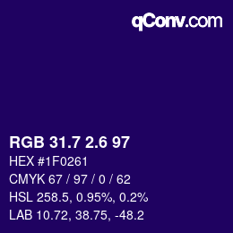 カラーコード: RGB 31.7 2.6 97 | qconv.com
