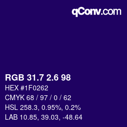 カラーコード: RGB 31.7 2.6 98 | qconv.com