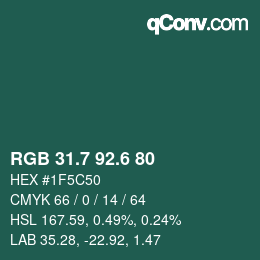 カラーコード: RGB 31.7 92.6 80 | qconv.com