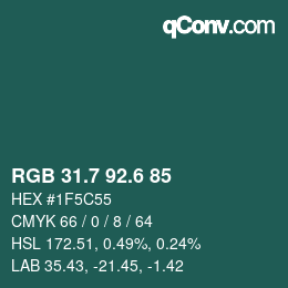 カラーコード: RGB 31.7 92.6 85 | qconv.com