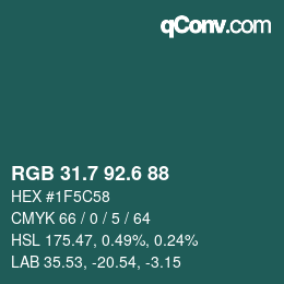 カラーコード: RGB 31.7 92.6 88 | qconv.com