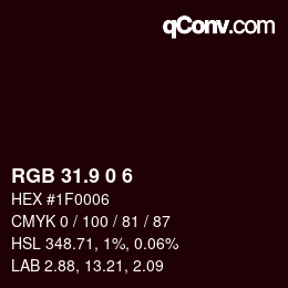 Color code: RGB 31.9 0 6 | qconv.com