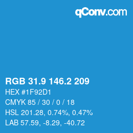 カラーコード: RGB 31.9 146.2 209 | qconv.com