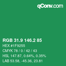 カラーコード: RGB 31.9 146.2 85 | qconv.com