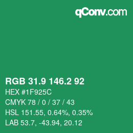 カラーコード: RGB 31.9 146.2 92 | qconv.com