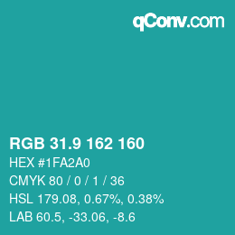 カラーコード: RGB 31.9 162 160 | qconv.com