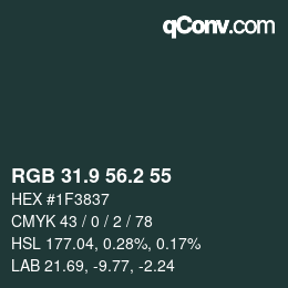 Color code: RGB 31.9 56.2 55 | qconv.com