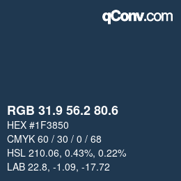 カラーコード: RGB 31.9 56.2 80.6 | qconv.com