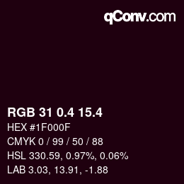カラーコード: RGB 31 0.4 15.4 | qconv.com