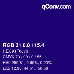 カラーコード: RGB 31 0.8 115.4 | qconv.com