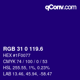 カラーコード: RGB 31 0 119.6 | qconv.com