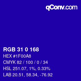 Color code: RGB 31 0 168 | qconv.com