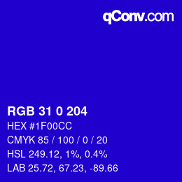 颜色代码: RGB 31 0 204 | qconv.com