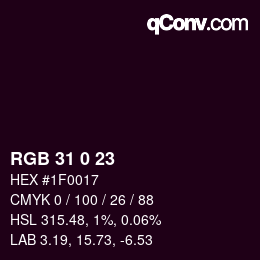 颜色代码: RGB 31 0 23 | qconv.com