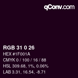 Code couleur: RGB 31 0 26 | qconv.com