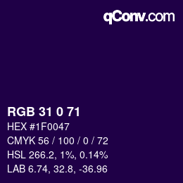 Color code: RGB 31 0 71 | qconv.com