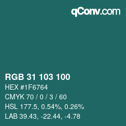 Color code: RGB 31 103 100 | qconv.com
