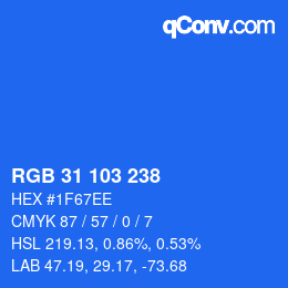 Color code: RGB 31 103 238 | qconv.com
