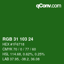 Color code: RGB 31 103 24 | qconv.com