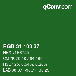 Color code: RGB 31 103 37 | qconv.com