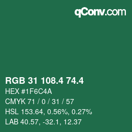 カラーコード: RGB 31 108.4 74.4 | qconv.com