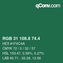 カラーコード: RGB 31 108.8 74.4 | qconv.com