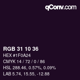 Color code: RGB 31 10 36 | qconv.com