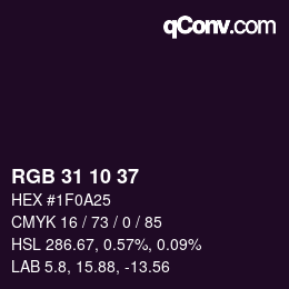 Color code: RGB 31 10 37 | qconv.com