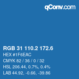 カラーコード: RGB 31 110.2 172.6 | qconv.com