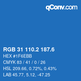 カラーコード: RGB 31 110.2 187.6 | qconv.com
