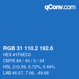 カラーコード: RGB 31 110.2 192.6 | qconv.com