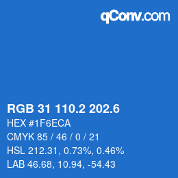カラーコード: RGB 31 110.2 202.6 | qconv.com
