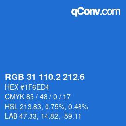 カラーコード: RGB 31 110.2 212.6 | qconv.com
