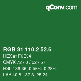 カラーコード: RGB 31 110.2 52.6 | qconv.com