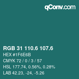 カラーコード: RGB 31 110.6 107.6 | qconv.com