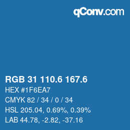 カラーコード: RGB 31 110.6 167.6 | qconv.com