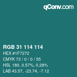 颜色代码: RGB 31 114 114 | qconv.com