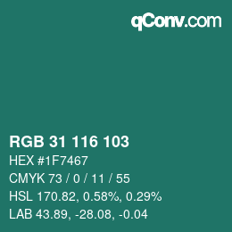 カラーコード: RGB 31 116 103 | qconv.com