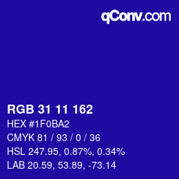 Color code: RGB 31 11 162 | qconv.com