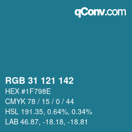 Color code: RGB 31 121 142 | qconv.com