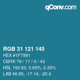 カラーコード: RGB 31 121 145 | qconv.com