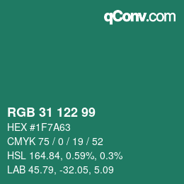 颜色代码: RGB 31 122 99 | qconv.com